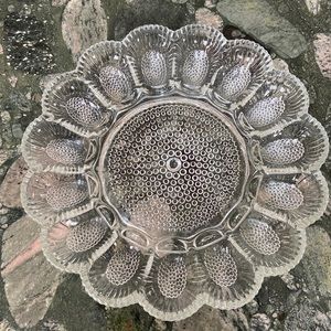 Vintage Hobnob Glass Deviled Egg Plate 11.25” Fenton Hobnail Pattern.